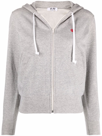 Shop Comme Des Garçons Grey Embroidered-motif Zip-fastening Hoodie