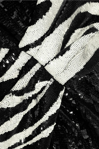 Shop Saint Laurent Asymmetric Zebra-print Sequined Wool Mini Dress