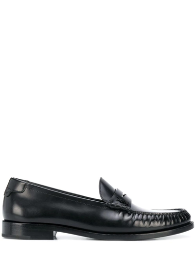 Shop Saint Laurent Black Le Loafer Monogram Penny Slippers In Smooth Leather In Nero