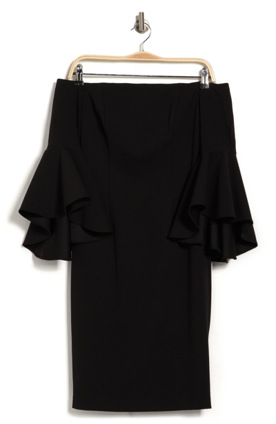 Shop Calvin Klein Off The Shoulder Bell Sleeve Dress In Black