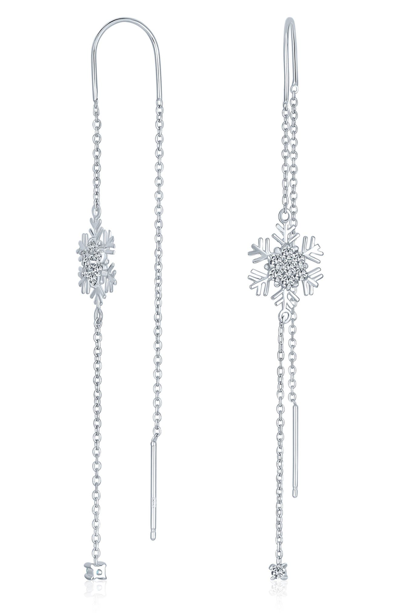 Bling Jewelry Snowflake Threader Earrings In Clear