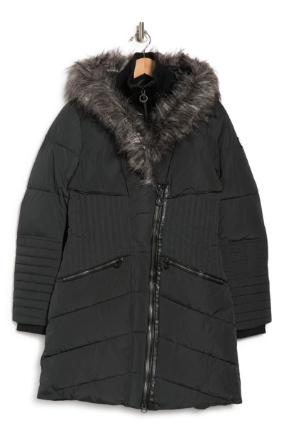 Noize Gigi Faux Fur Trim Quilted Parka In Spruce