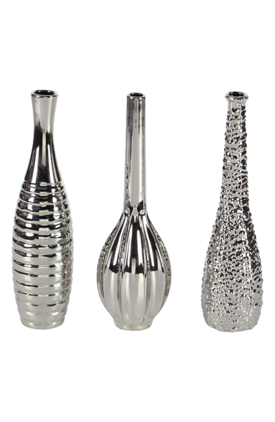 Shop Willow Row Silvertone Ceramic Glam Vase With Varying Patterns