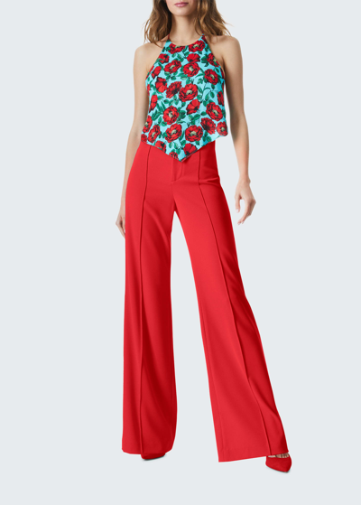 Shop Alice And Olivia Dylan High-waist Wide-leg Pants In Bright Poppy