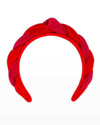 Shop Alexandre De Paris Twisted Knot Velvet Headband In Burgundy