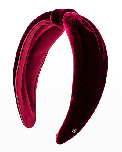 Shop Alexandre De Paris Knot Velvet Headband In Burgundy