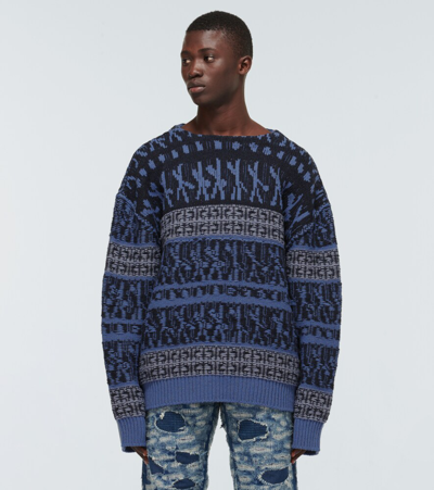 Shop Givenchy Patterned Crewneck Sweater In Blue
