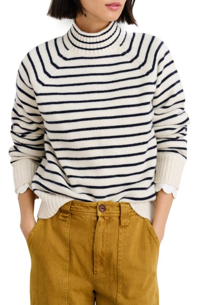 Shop Alex Mill Roland Stripe Funnel Neck Cashmere Sweater In Ivory/ Navy