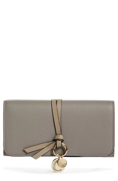 Shop Chloé Alphabet Leather Wallet In Cashmere Grey