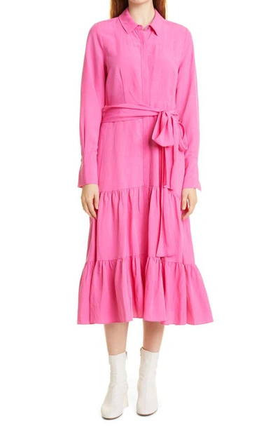 Shop Kobi Halperin Lidia Long Sleeve Shirtdress In Pink Lady