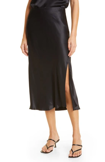 Shop Rails Maya Satin Side Slit Skirt In Black