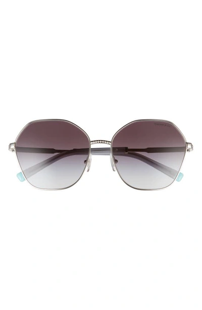 Shop Tiffany & Co 59mm Irregular Sunglasses In Silver/ Gradient Grey