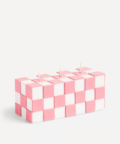 Shop Klevering Pink Check Rectangle Candle In Multicolour