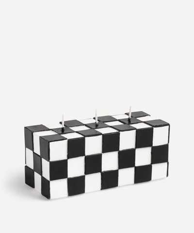 Shop Klevering Black Check Rectangle Candle In Multicolour