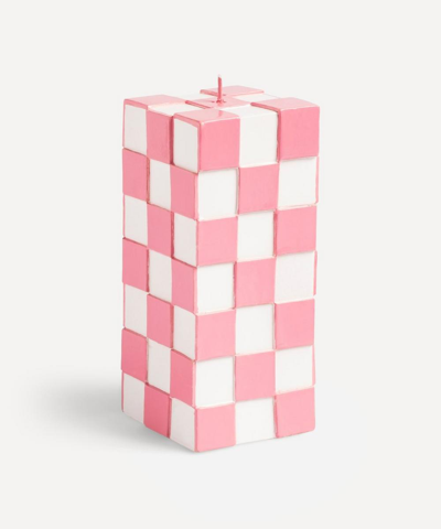 Shop Klevering Pink Check Large Candle In Multicolour