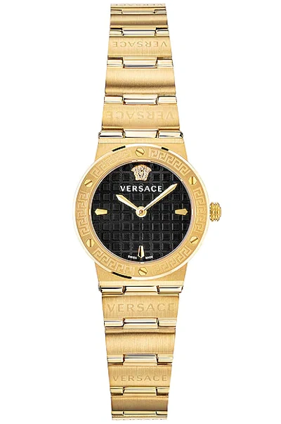 Shop Versace 27mm Mini Greca Logo Watch In Yellow Gold & Black