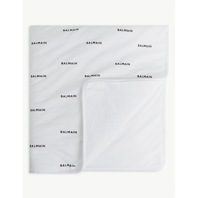 Shop Balmain White/black Logo-print Cotton Blanket 1 Size