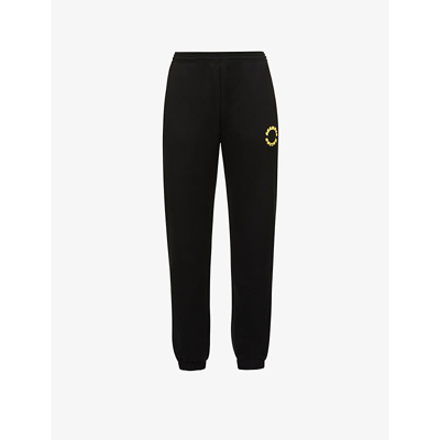 Shop Adanola Womens Black/yellow Logo-print Tapered Mid-rise Cotton-jersey Jogging Bottoms Xl