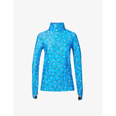 Shop Moncler Genius Womens Bright Blue X 3 Moncler Grenoble Printed Stretch-jersey Top M