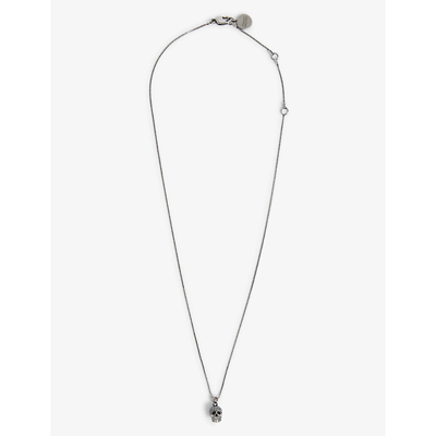 Shop Alexander Mcqueen Skull Gunmetal-toned Brass And Crystal Necklace In Silver