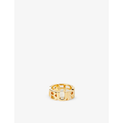 Shop Burberry Logo-lettering Gold-plated Brass Ring In Light Gold