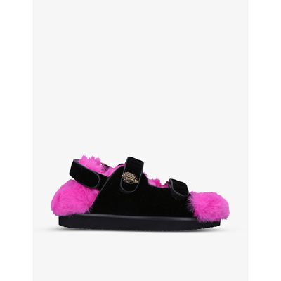 Shop Kurt Geiger Orson Faux Fur-lined Velvet Sandals In Black/comb