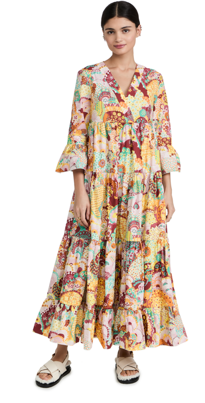 La Doublej Jennifer Jane Holi Floral-print Tiered Poplin Midi Dress In Holi