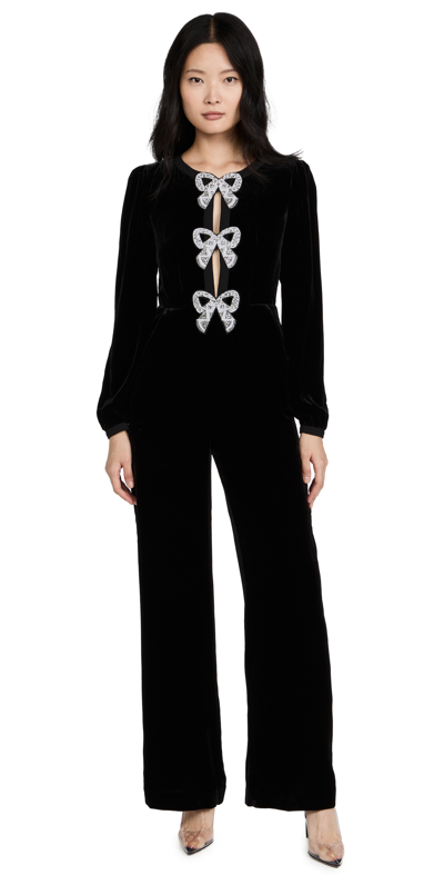 Shop Saloni Camille Bows Jumpsuit In Black/pearl Bows