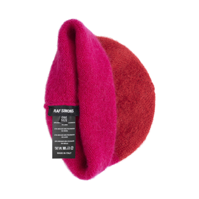 Shop Raf Simons Two-tone Rs Knit Beanie In Pink