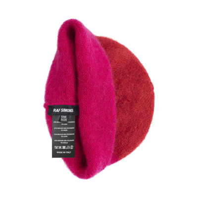 Raf Simons Two-tone Rs Knit Beanie In Pink