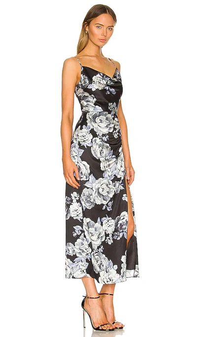 Shop Milly Lillianna Winter Floral Satin Dress In Black