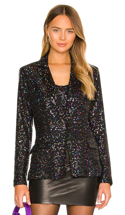 Shop Milly Confetti Sequin Fitted Blazer In 黑底碎花