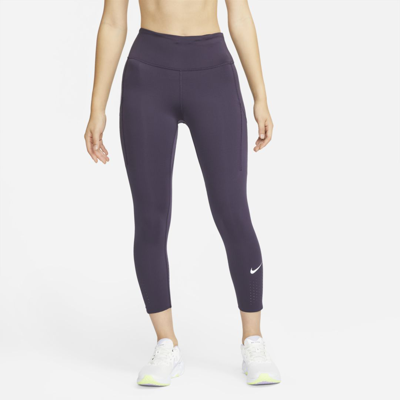Shop Nike Women's Epic Luxe Mid-rise Crop Pocket Running Leggings In Purple