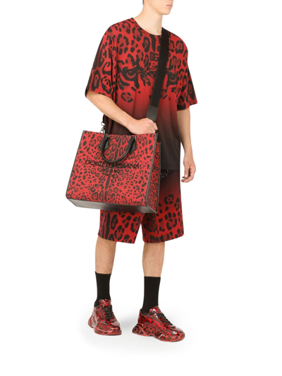 Shop Dolce & Gabbana Leopard-print Logo-print T-shirt In Black