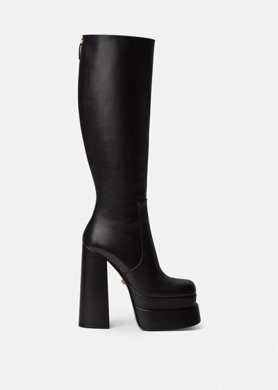 Shop Versace Knee-high Platform Boots In Black