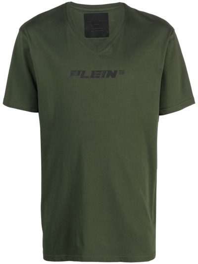 Shop Philipp Plein V-neck Logo Print T-shirt In Green