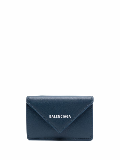 Shop Balenciaga Papier Mini-wallet In Blue