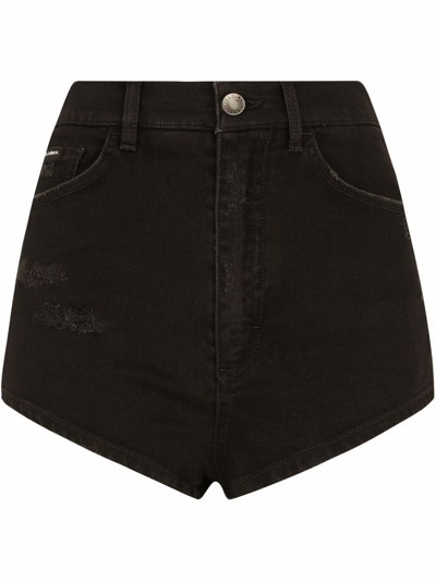 Shop Dolce & Gabbana High-rise Denim Shorts In Black