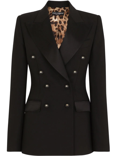Shop Dolce & Gabbana Satin Double-breasted Blazer In Black
