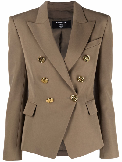 Shop Balmain Double-breasted Fitted Blazer In Neutrals