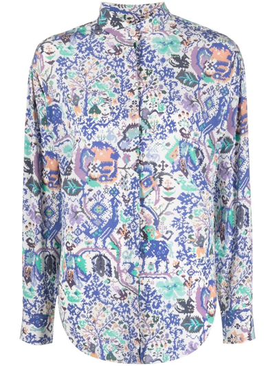 Shop Isabel Marant Graphic-print Long-sleeve Blouse In Blue