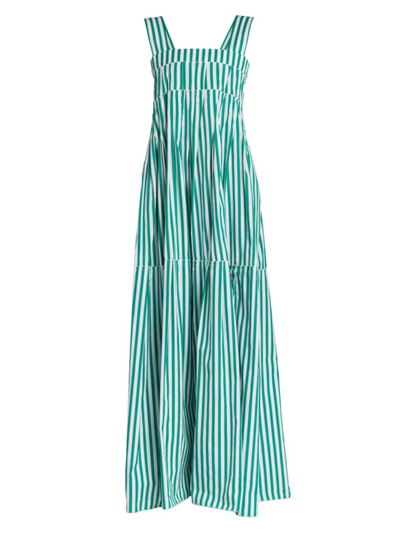Shop Plan C Women's Striped Cotton Poplin Maxi Dress In Clover Green Ivory