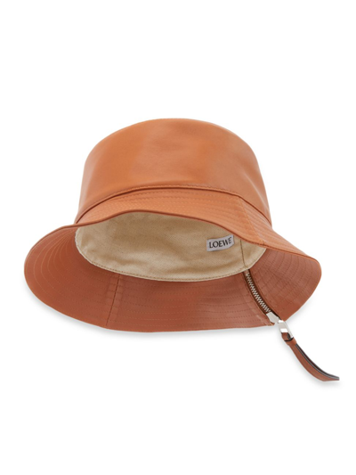 Shop Loewe Women's Leather Logo Bucket Hat In Tan