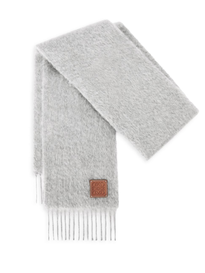 Shop Loewe Women's Wool-mohair Logo Patch Scarf In Light Grey
