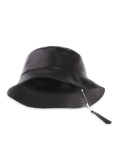 Shop Loewe Women's Leather Logo Bucket Hat In Black