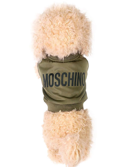 Shop Moschino Twill Logo Dog Bomber Jacket In Military Green