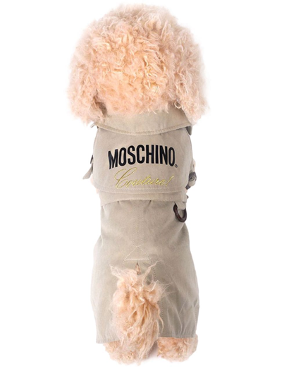 Shop Moschino Logo Dog Trench Coat In Blue