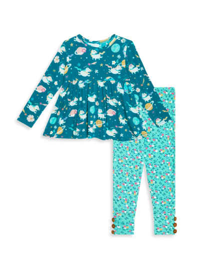 Shop Posh Peanut Little Girl's & Girl's 2-piece Long-sleeve Top & Leggings Set In Blue