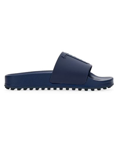 Shop Tod's 13k Embossed Pool Slides In Dark Navy