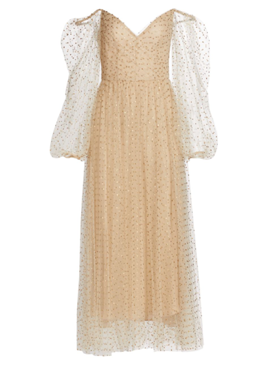 Shop Monique Lhuillier Women's Tulle Puff-sleeve Cocktail Dress In Champagne Gold